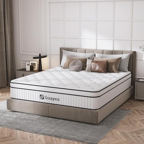 Queen Mattress, Upgrade and Reinforce 12 Inch Queen Size Mattress in a Box, Hybrid Matterss with Pocket Spring and Soft Foam, Ultimate Motion Isolation, Strong Edge Support, Medium Firm