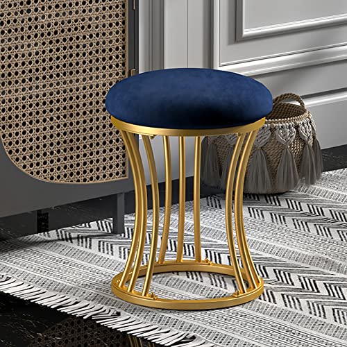Round Footstool, Metal Legs Dressing Table Stool with Anti-Slip Foot Pads, Vanity Table Ottoman for Living Room, Bedroom,Purple Full Moon
