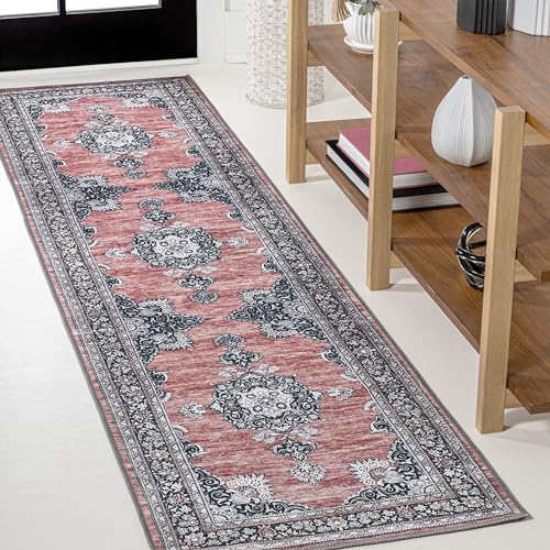 Eyely HSW201C-28 Bausch Bohemian Distressed Chenille Machine-Washable Dark Gray/Yellow 2 ft. x 8 ft. Runner Rug, Pet Friendly, Stain Resistant, Easy Cleaning, for Bedroom, Living Room, Kitchen