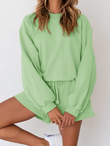 MEROKEETY Women's 2024 Fall Oversized Batwing Sleeve Lounge Sets Casual Top and Shorts 2 Piece Outfits Sweatsuit