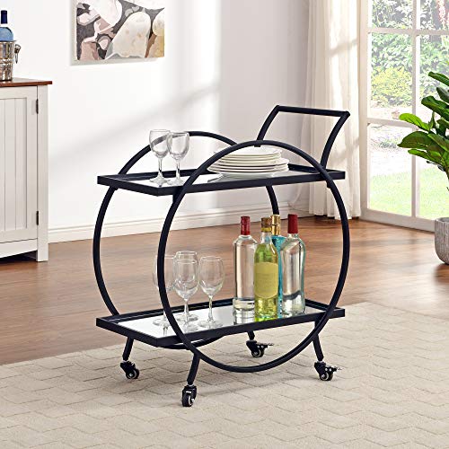FirsTime & Co. Black and Brown Odessa Bar Cart, 2 Tier Mobile Mini Bar, Kitchen Serving Cart and Coffee Station with Storage for Liquor, Metal and Wood, Modern, 28 inches