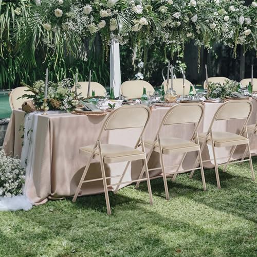 Folding Chair 4 Pack, UP Leather Padded Folding Chairs, Sturdy Metal Foldable Chairs, Easy to Use and Store, Outdoor and Indoor, for Home, Office, Party, Comfy.khaki