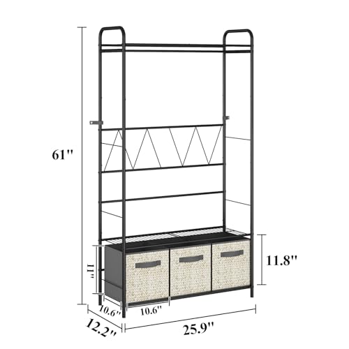 Wisdom Star Garment Rack with Double Shelves for Hanging Clothes, Free-Standing Clothes Rack with Shelves for Bedroom, Bathroom, Metal Clothes Racks for Hanging Clothes, Coats, Shoes, Medium, Black