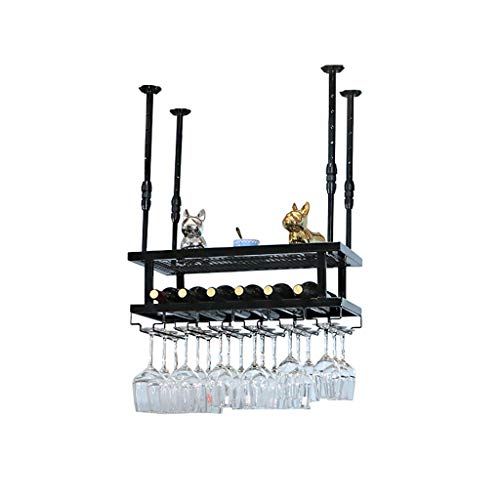 Hanging Wine Rack Bar Wine Glass Rack Double Shelf/Hanging Wine Bottle and Glass Rack/Wine Bar Wall Rack/Ceiling Mounted Hanging Stemware Rack