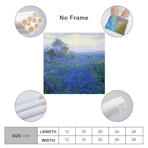 A Cloudy Day Bluebonnets Near San Antonio Texas by Julian Onderdonk Poster Canvas Wall Art Posters For Room Aesthetic And Decor Canvas Painting Wall Art Poster for Bedroom Living Room Decor 12x12inch(