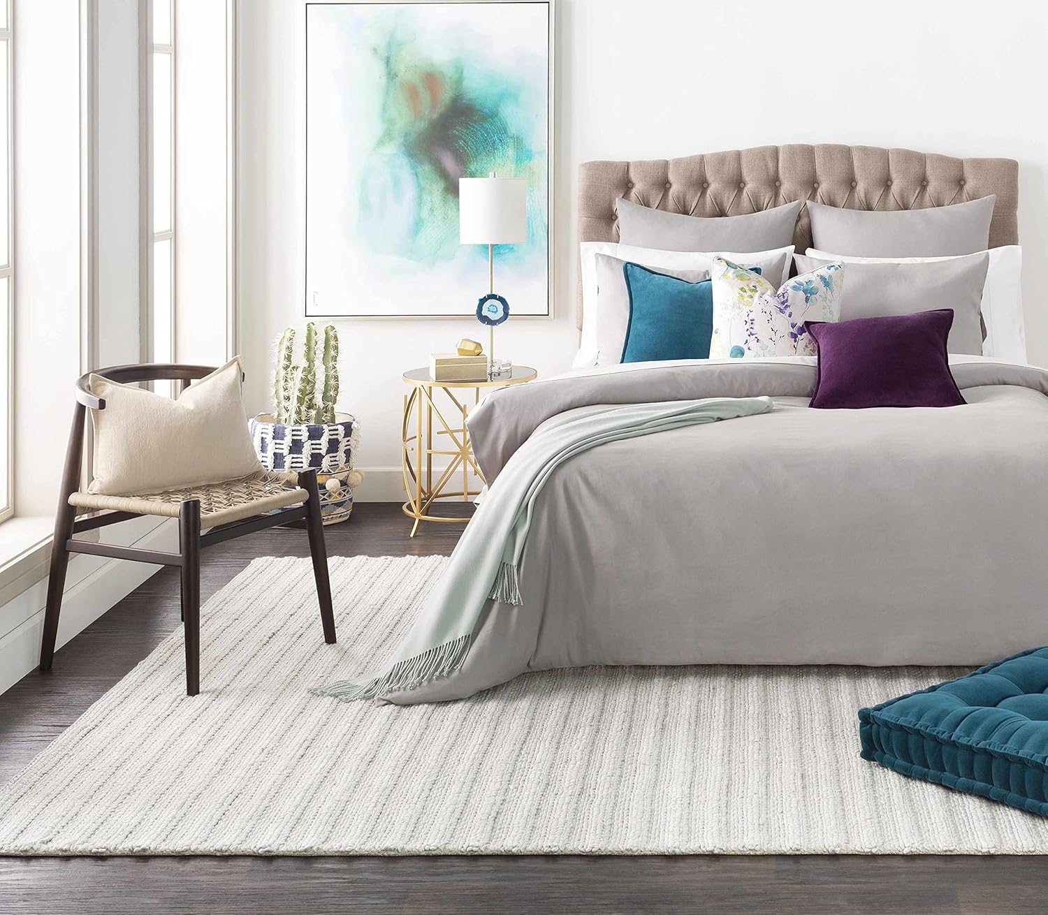 Hauteloom Boynton Living Room, Bedroom Area Rug - Wool & Viscose - Bohemian Knot Pattern - Neutral Farmhouse Carpet - Texture - Ivory, Beige, Cream, Grey - 10' x 14'