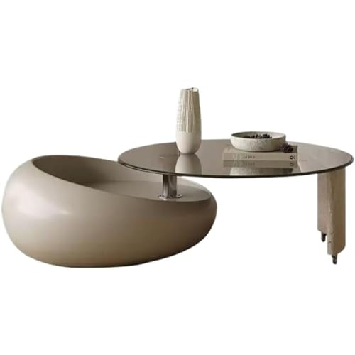Rotating Coffee Table, Living Room Home Light Luxury High-End Artistic Round Creative Glass Coffee Table, Simple Home Dining Table,A