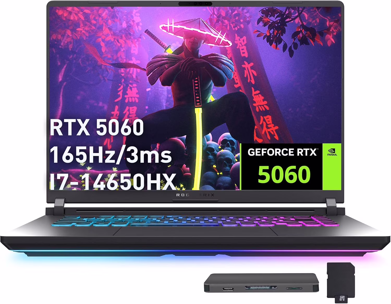 ASUS ROG Strix G16 16" FHD+ 165Hz Gaming Laptop, Intel i7-14650HX (Beats Intel i9-13900), 16GB DDR5, 1TB SSD, GeForce RTX 5060, Backlit Keyboard, Gray, Windows 11, 1TB Docking Station Set