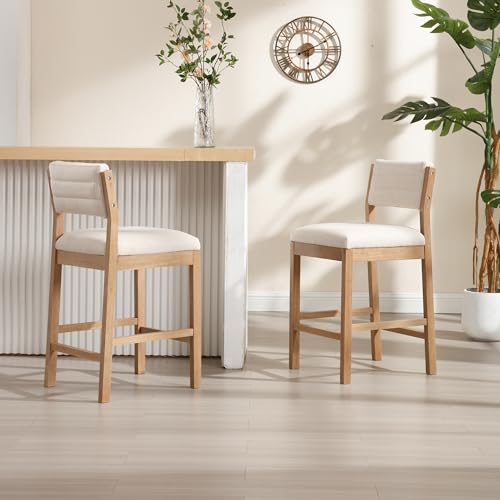 Wahson 26 Inch Farmhouse Armless Bar Stools, Set of 2 Velvet Counter Stools with Backs Upholstered Counter Height with Brown Wooden Legs for Dining Room/Counter Bar/Kitchen Island, Green