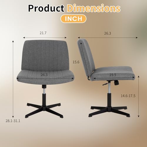 BLKMTY Criss Cross Chair Home Chair Wide Seat Chair Armless Office Desk Chair Comfty Cross Legged Chair No Wheels Height Adjustable Computer Chair Ergonomic Task Vanity Chair for Bedroom, Beige