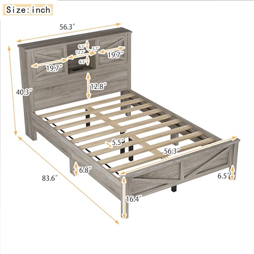 SOFTSEA Full Size Bed Frame, Platform Bed Frame with Headboard for Bedroom Guest Room Small Room, Solid Wood Bed Frame with Slat Support for Kids Adults, No Box Spring Needed, Easy Assembly, Oak