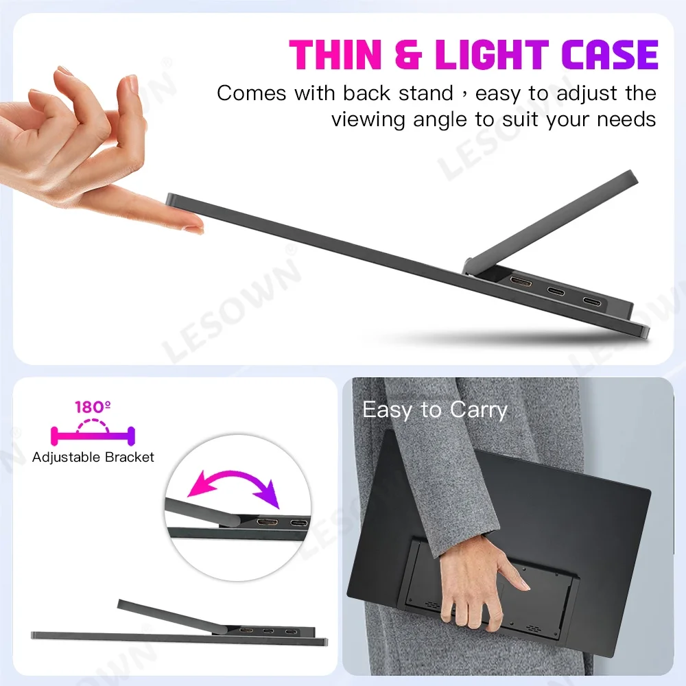 LESOWN 2.5K 16 Inch External Second Screen 120Hz Gaming Display USB-C HDMI 2560x1600 Ultra Slim Portable Auxiliary Monitor for Windows PC