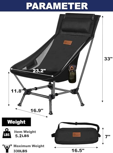 Camping Chair 2 Pack, Compact Backpacking Chair, Portable Folding Chair, Beach Chair with Side Pocket and headrest, Lightweight Hiking Chair (Short Leg)