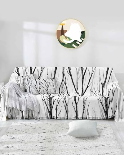 Branches Brown Sofa Cover Couch Covers for 3-4 Cushion Couch Throw Couch Cover with Tassel Soft Sofa Slipcover Abstract Texture White Couch Furniture Protector for Dog Pet 71
