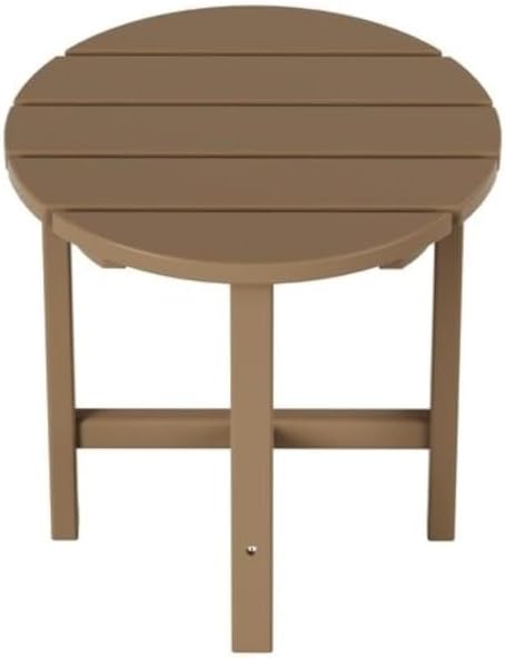 Round End Patio Side Table Made from Durable Plastic/Resin | Water Weather Rust & UV Resistant Size: 18'' H X 18'' W X 18'' L | Pretty Brown Outdoor Adirondack Furniture with 4 Legs & X-Style Frame