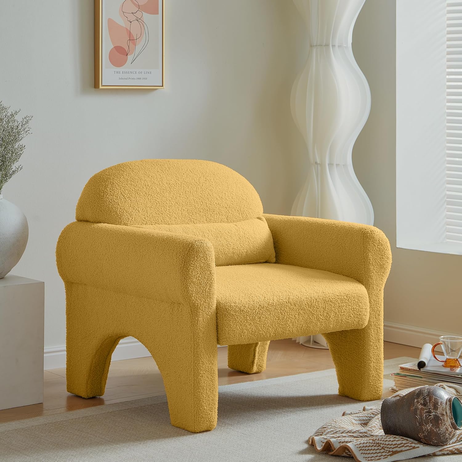 Mid Century Modern Accent Chair,Lambs Wool Fabric Sofa Chair for Living Room Armchair Comfy Reading Chair, Lounge Side Chair for Bedroom,Apartment,Studio,Easy Assembly 34.3