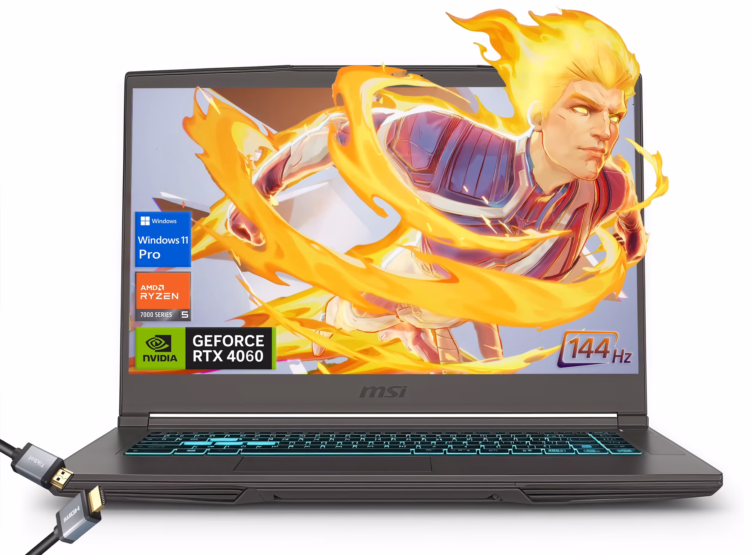 MSI Thin 15.6 inch 144Hz FHD Thin Bezel IPS Gaming Laptop, AMD Ryzen 5 7535HS, NVIDIA GeForce RTX 4060 -Window 11 Pro, w/HDMI cable (2025)