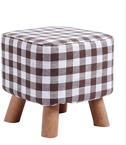 Upholstered Footstool Foot Stool Ottoman Square Pouffes,Soft Washable Low Stools Pouffe Chair Linen Cover Sitting Cushion Feet Stool 4 Wooden Legs Home Decoration Storage Foot