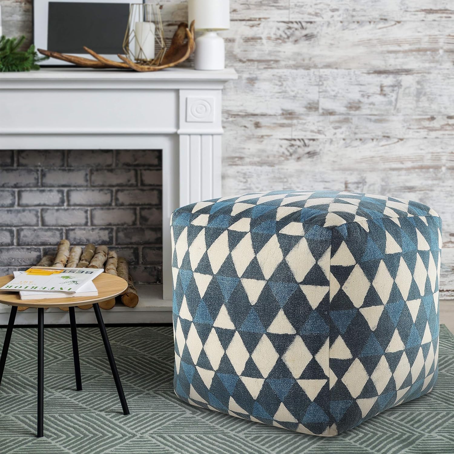 LR Home Modern Diamond and Triangle Geometric Pouf, 20