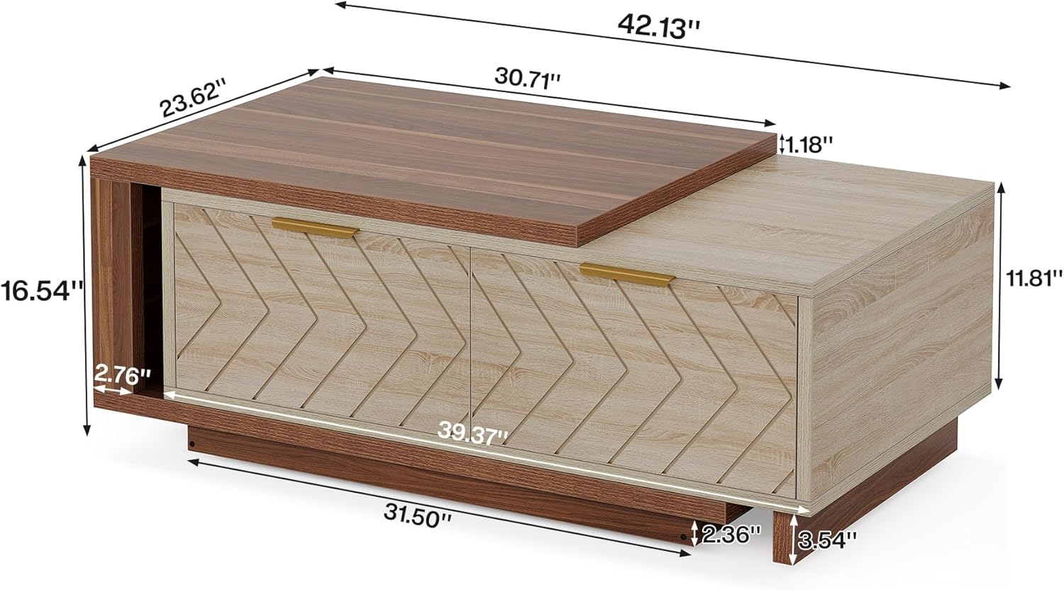 Tribesigns Extendable Coffee Table with 2 Storage Drawers, Dual-Tone Center Table with Sliding Tabletop, Multi-Functional Hidden Storage Wooden Rectangle Cocktail Table for Living Room, Walnut & Oak