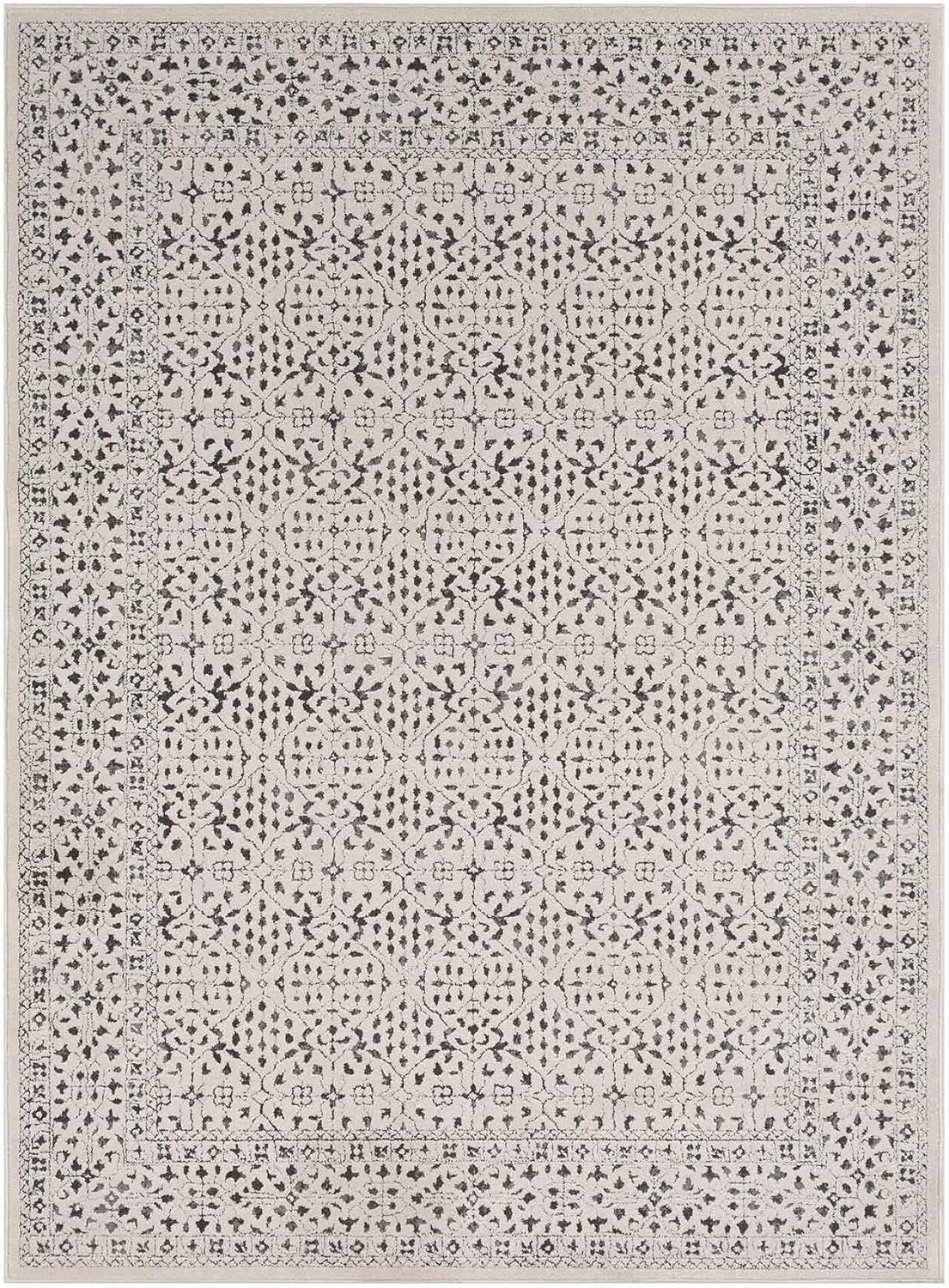 Hauteloom Sattley Modern Farmhouse Living Room Bedroom Dining Room Area Rug - Transitional Bohemian Carpet - Non Shed, Stain Resistant - Beige, Grey, Black, Cream, Ivory - 7'10