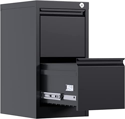 2 Drawer Metal Lateral File Cabinet with Lock, Lateral Filing Cabinet with Letter/Legal Size, Metal Storage Cabinet for Home Office,Assembly Required(Black, 2 Drawer)