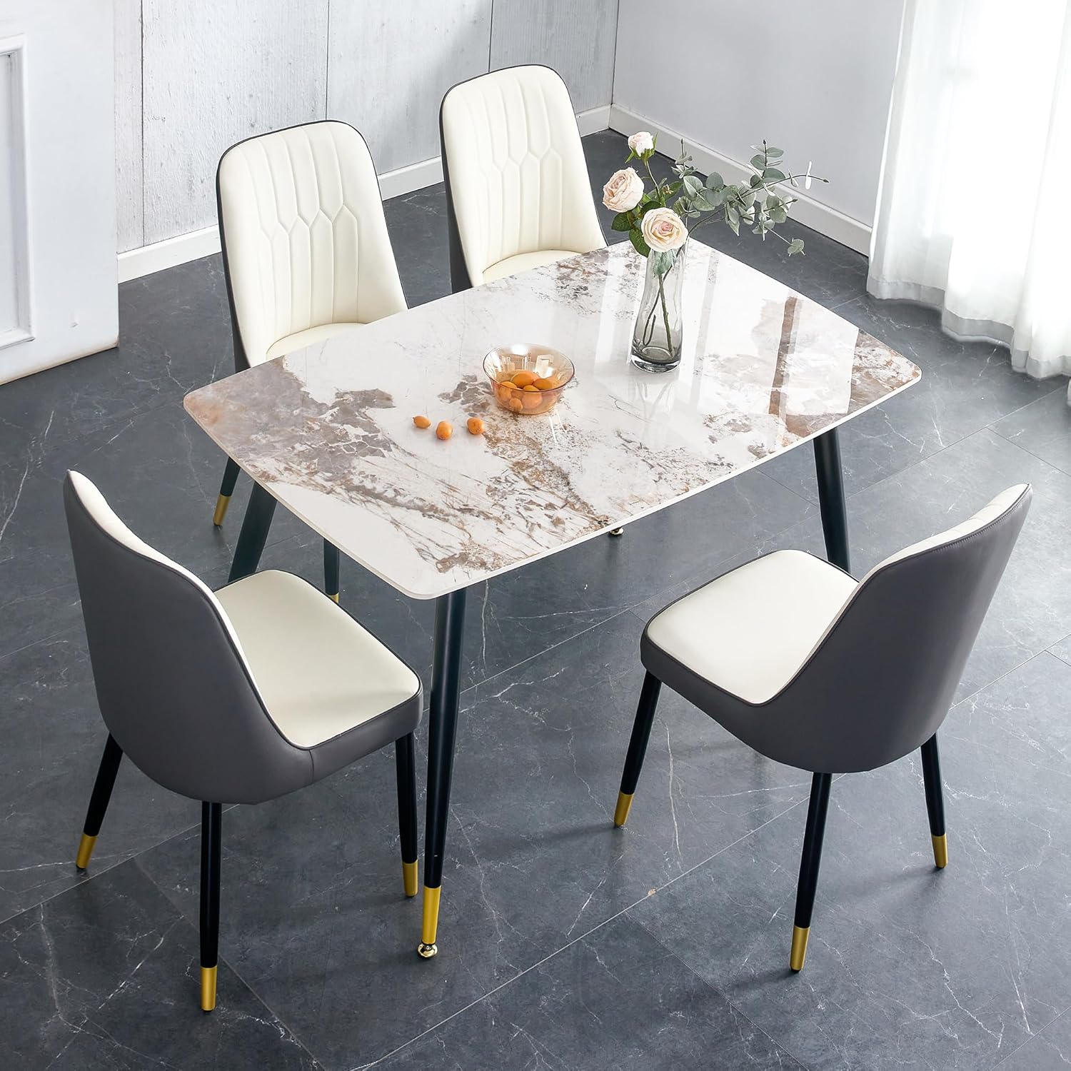 Dining Room Table Set for 4,Small Dining Table Set for 4, Sintered Stone Kitchen Table Top and Modern Chairs Set of 4 for Kitchen Dining Room, Small Space