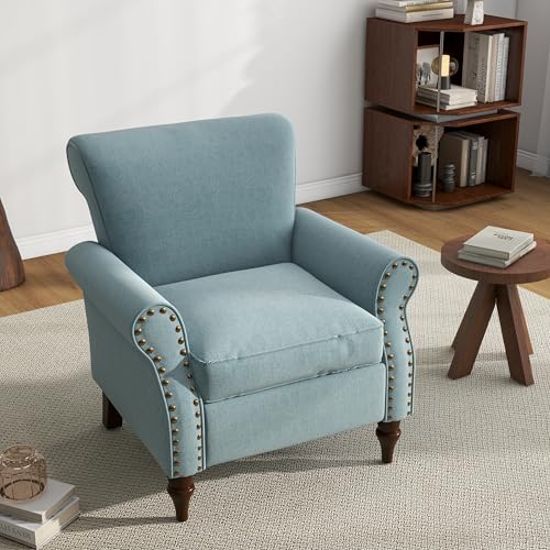 UIXE PU Leather Accent Chair, Modern Arm Club Chairs Nailed Trim Living Room Upholstered Armchair, Comfy Single Sofa Lounge Reading Seat Bedroom Side Seating for Home Office, Brown