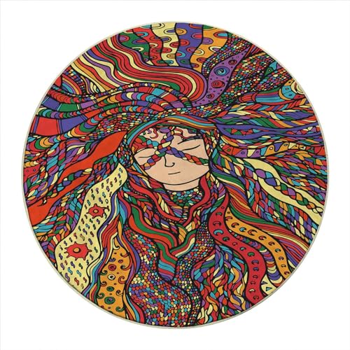 Round Rug 39 in Pastel Chair Mat for Carpet Yellow Magenta Chair Mat for Plush Pile Carpets Office Chair Mat for Low and Medium Pile Carpet