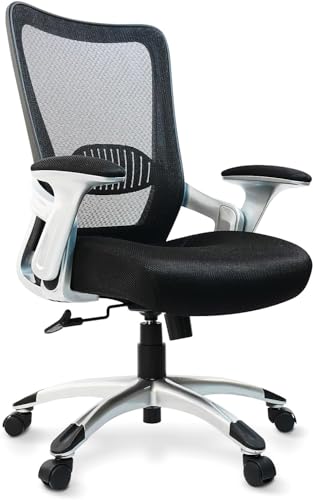 CLATINA Ergonomic Office Computer Desk Managerial Executive Chair,Mid-Back Mesh Rolling Swivel Chairs with Armrests and Lumbar Support with Wheels for Home Bedroom Work Study Student Black 2 PACK