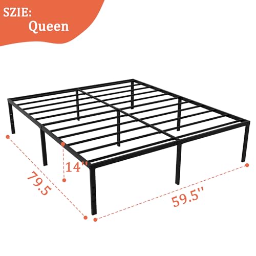 Full Size Bed Frame 14 inch High Metal Platform Heavy Duty Full Bed Frame Sturdy Steel Slat Support Foundation Bed Frames No Box Spring Needed, Under Bed Storage, Easy Assembly