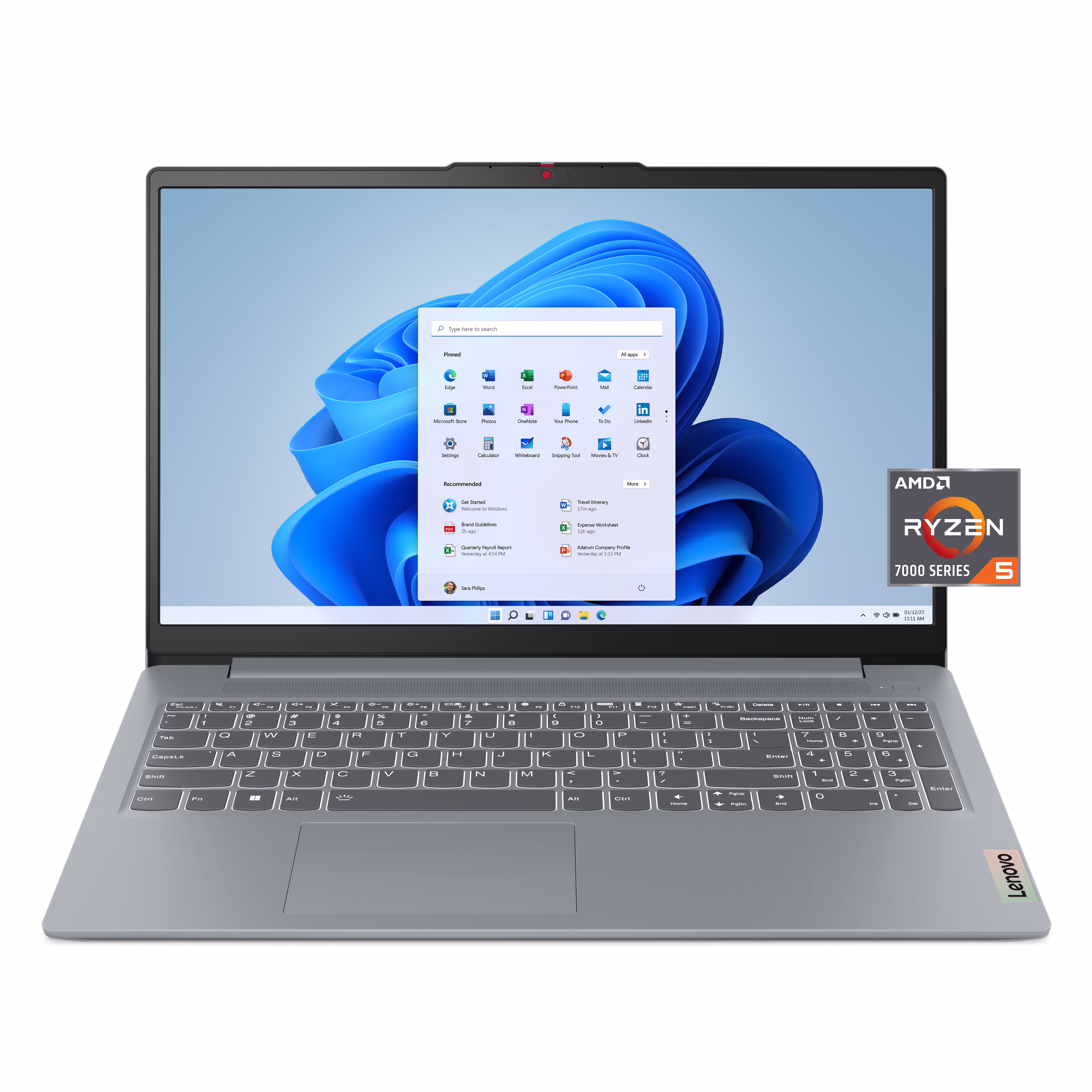 Lenovo IdeaPad Slim 3i 15.6" FHD Touch Laptop, AMD Ryzen 5 7520U, 8GB RAM, 512 SSD, Artic Grey