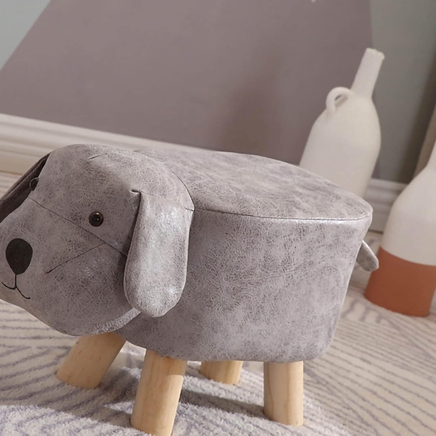 SASKATE Cute Cartoon Children Stool, Small Dog Shape Stool, Portable Children Wooden Low Stools for Home Kindergarten (Grey)