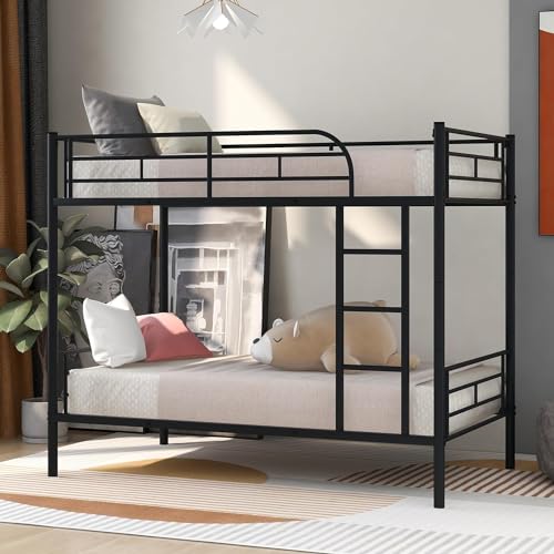 Durable Iron Convertible Bunk Bed - Streamlined Frame Design, Ideal Space Saver, Sturdy Support, Easy Assembly, Versatile Convertibility to Two Single Beds (White,Full XL over Queen)