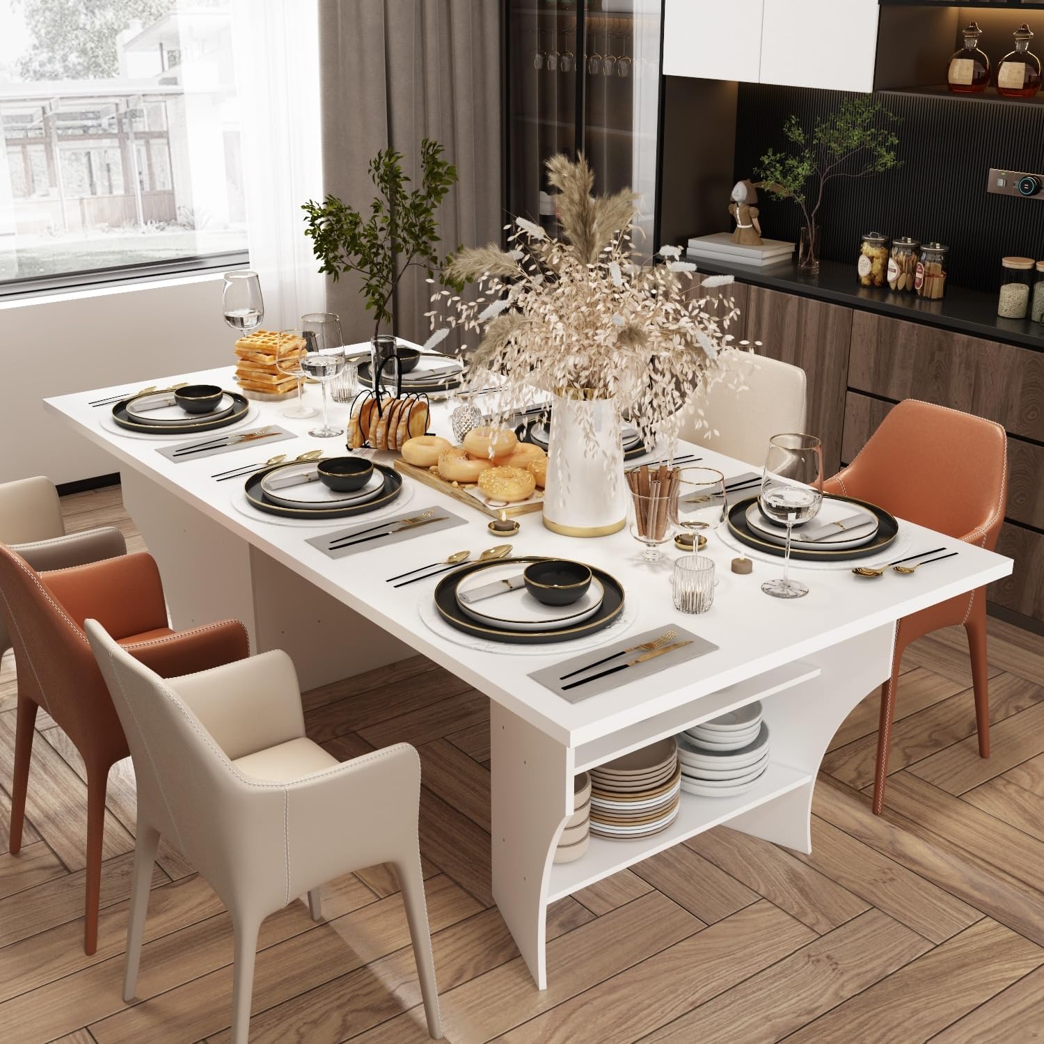 All-in-one Office Computer and Dining Table with Sculptural Supports 86.6