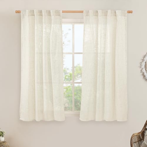 LAMIT Living Room Linen Curtains 90 Inch for Bedroom, Back Tab and Rod Pocket Linen Textured Sheer Curtains Light Filtering Burlap Curtains for Farmhouse, 2 Panels, 52 x 90 Inch, Greyish Blue