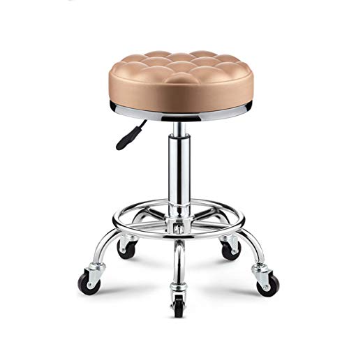 Round Rolling Stool with Wheels and Thicker Softer Seat, Adjustable Height PU Leather Stool Shop Stool with Footrest Swivel Massage SPA Stool Hairdressing Salon Stoo red（Black）