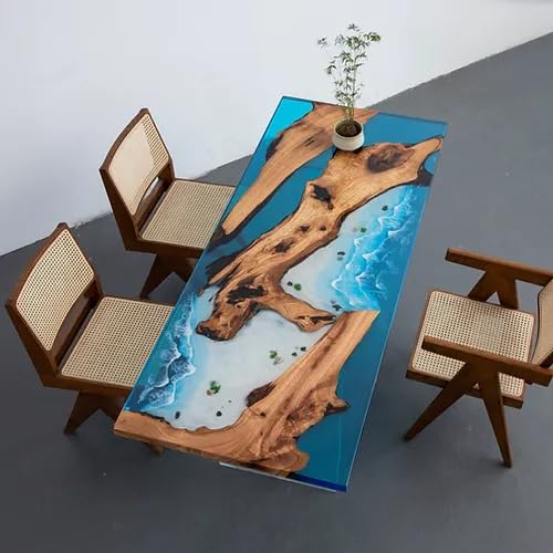 Natural Wood Ocean Look Epoxy Realistic Beach feel Epoxy Dining Table Coffee Table End Table Bar Counter Top Living Room Table Wall Art Wooden Table (without Stand, 60 x 30 Inches)