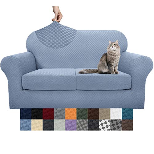 YEMYHOM Latest Checkered 4 Pieces Couch Covers for 3 Cushion Couch High Stretch Thickened Sofa Cover for Dogs Elastic Slipcovers Living Room Furniture Protector (Light Purple), 71