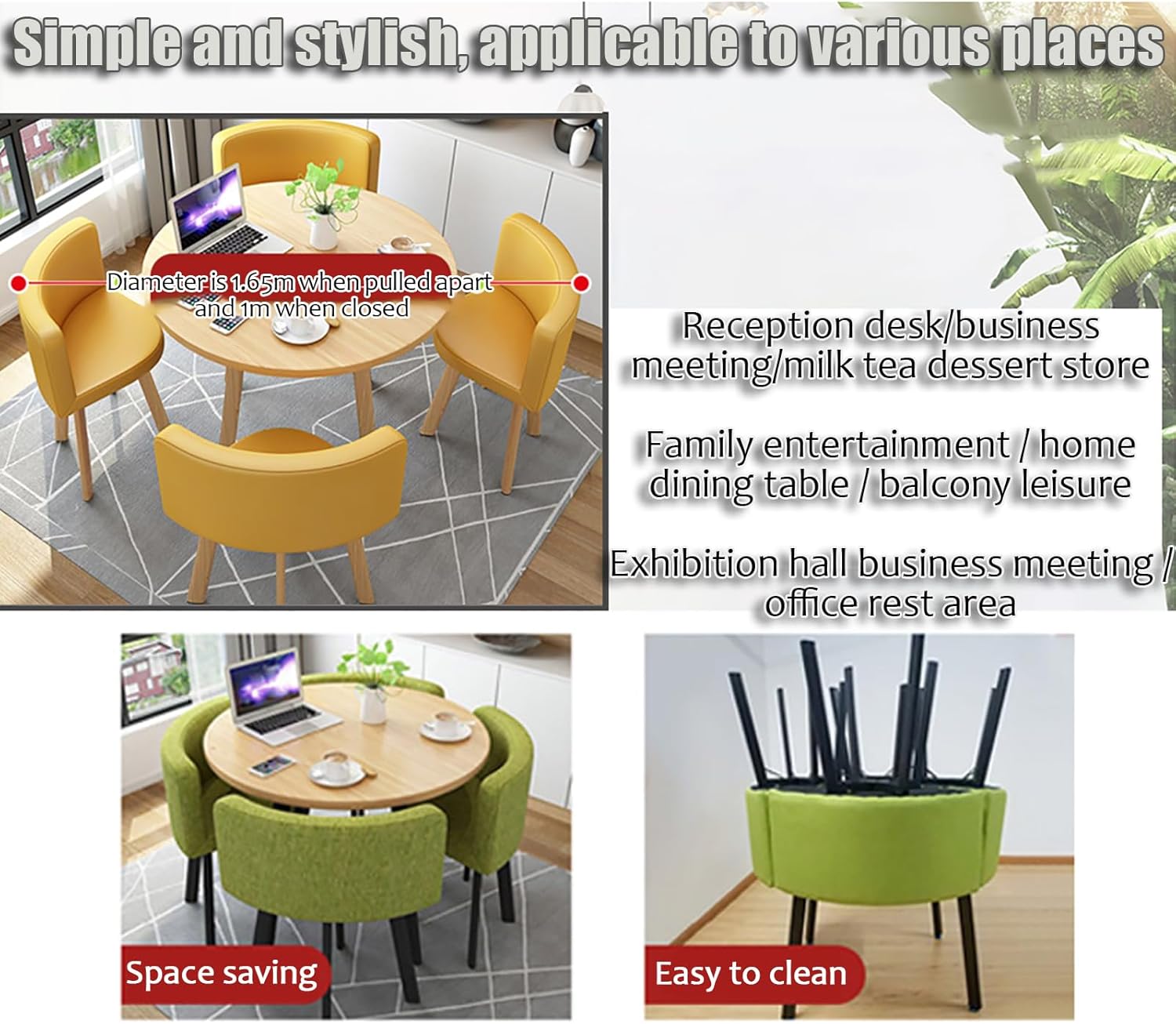 Marble Texture Round Dining Table Set Space Saving Round Dining Table Set 4 Seater Coffee Table Round Table for Dining Room and Kitchen with Recessed Rest