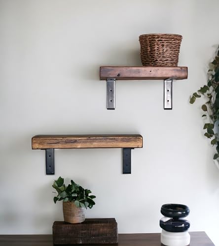 Urban Timber Rustic Reclaimed Wood Wall Mounted Shelf, Storage Ledges with Sturdy Metal Brackets for Home Bathroom, Bedroom, Office, Rustic Brown (36 Inch, 2, Pc Set)