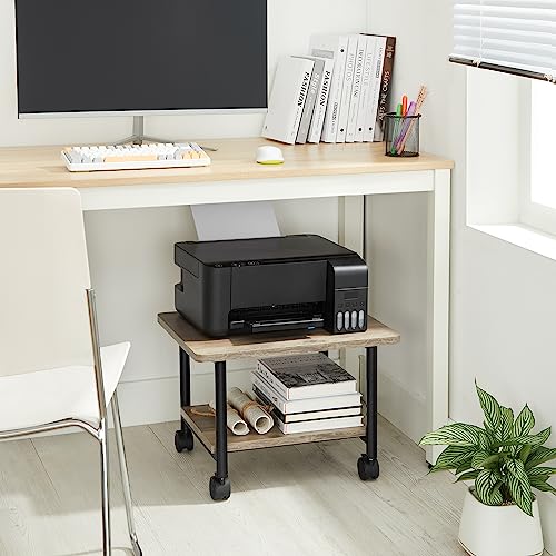 VASAGLE Industrial Printer Stand, 3-Tier Machine Cart with Wheels and Adjustable Table Top, Heavy Duty Storage Rack, Black