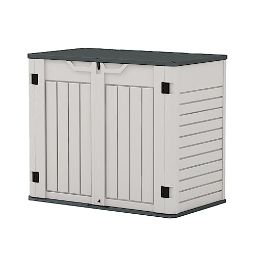 Patiowell Outdoor Storage Shed - Horizontal Storage Shed for Patio, Garden, Backyards, Multi-Opening Door Easily Storage for Trash Cans, Lawn Mower, Tools, 36 Cu Ft without Shelf, Grey