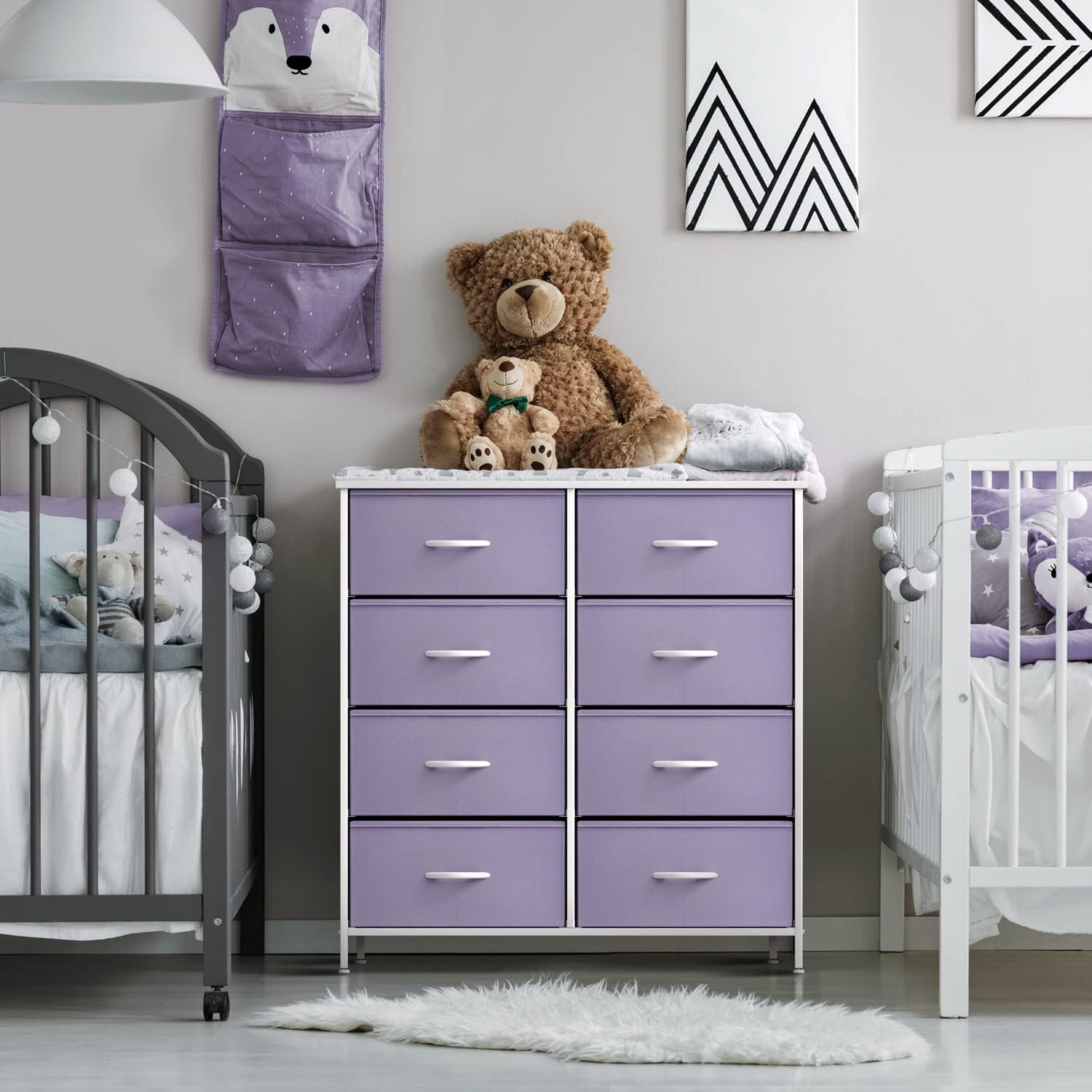 Sorbus Kids Dresser with 8 Drawers and 2 Drawer Nightstand Bundle - Matching Furniture Set - Storage Unit Organizer Chests for Clothing - Bedroom, Kids Rooms, Nursery, & Closet (Purple)