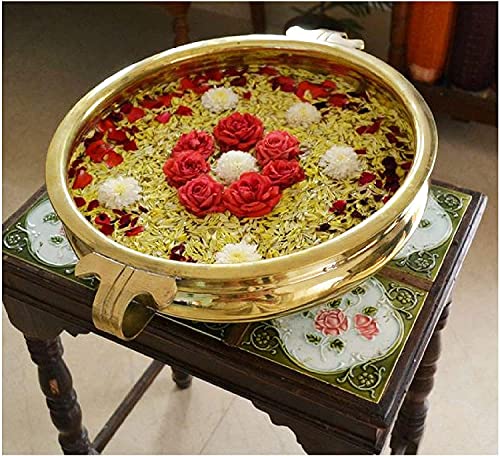 SATVIK 6 Inch Decorative Brass Designer Urli Flower Candles Floating Bowing Brass Pot Home Décor Items