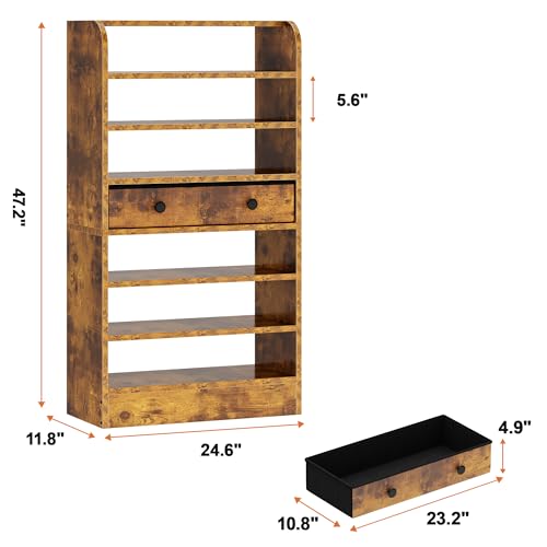 sogesfurniture 7-Tier Wooden Shoe Storage Cabinet with Non-Woven Fabric Drawers, Tall Shoe Shelf Organizer, Space-Saving Shoe Rack for Entryway, Hallway, Closet, Black