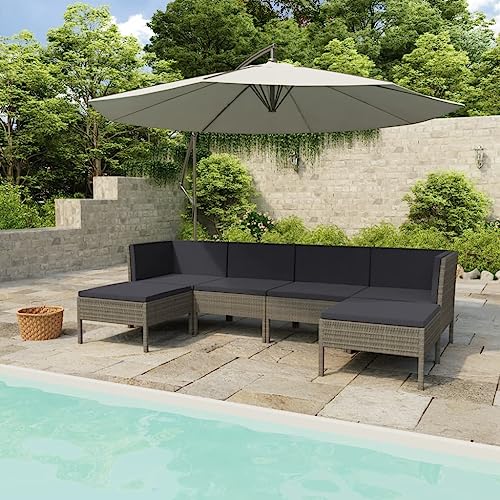 6 Piece Patio Lounge Set with Cushions Poly Rattan Gray,AllWeather Patio Lounge Set: Relax in Comfort and Style Patio Furniture Sets, Outdoor Furniture Sets