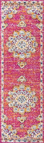 Eyely FMB104A-8 BOHEMIAN FLAIR Bohemian FLAIR Boho Vintage Medallion Indoor Area Rug Traditional;Transitional, Bedroom, Kitchen, Living Room, Easy-Cleaning, Non-Shedding, 8 X 10, Pink/Cream