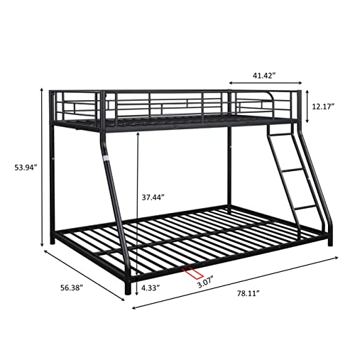 Metal Twin Over Full Bunk Bed with Ladder and Sturdy Steel Metal Bed Frame,Low Bunkbeds with Slat Support for Bedroom Guest Room Small Living Space, Space Saving, No Box Spring Needed (Black)