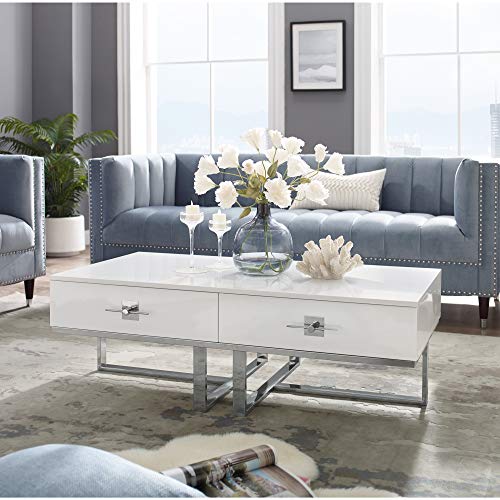 Nicole Miller Coffee Table - White/Gold | Design: Mandisa | 2 Drawers | Hight Gloss Lacquer Finish